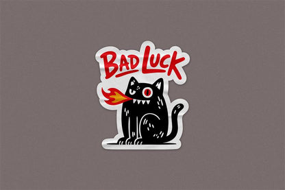 Bad Luck Black Cat Sticker – Cool Fire-Breathing Cat Design for Goth & Halloween Vibes