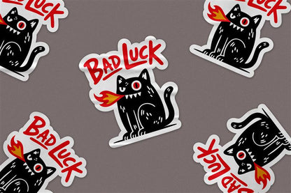 Bad Luck Black Cat Sticker – Cool Fire-Breathing Cat Design for Goth & Halloween Vibes