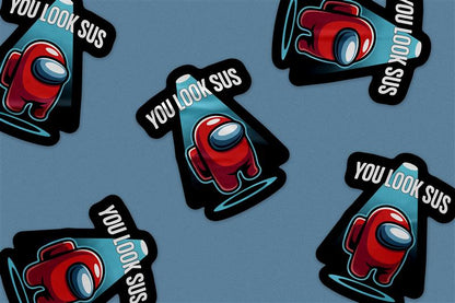 "You Look Sus" Sticker – Funny Among Us Inspired Crewmate Vinyl Decal for Gamers & Streamers
